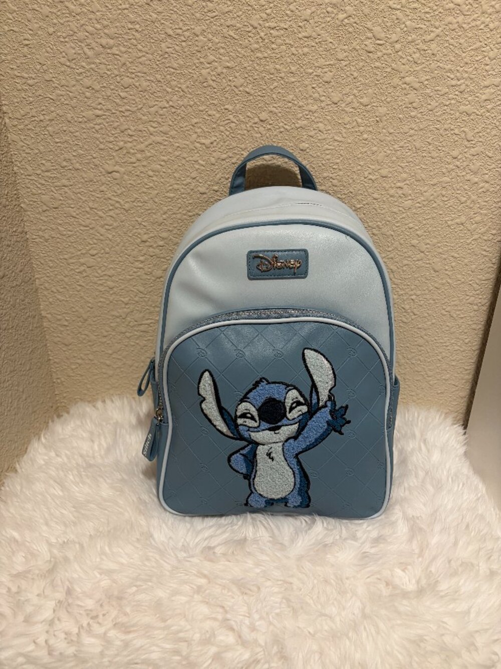 Primark Disney Mini Backpack Blue Bouclé Embroidered Stitch NWT